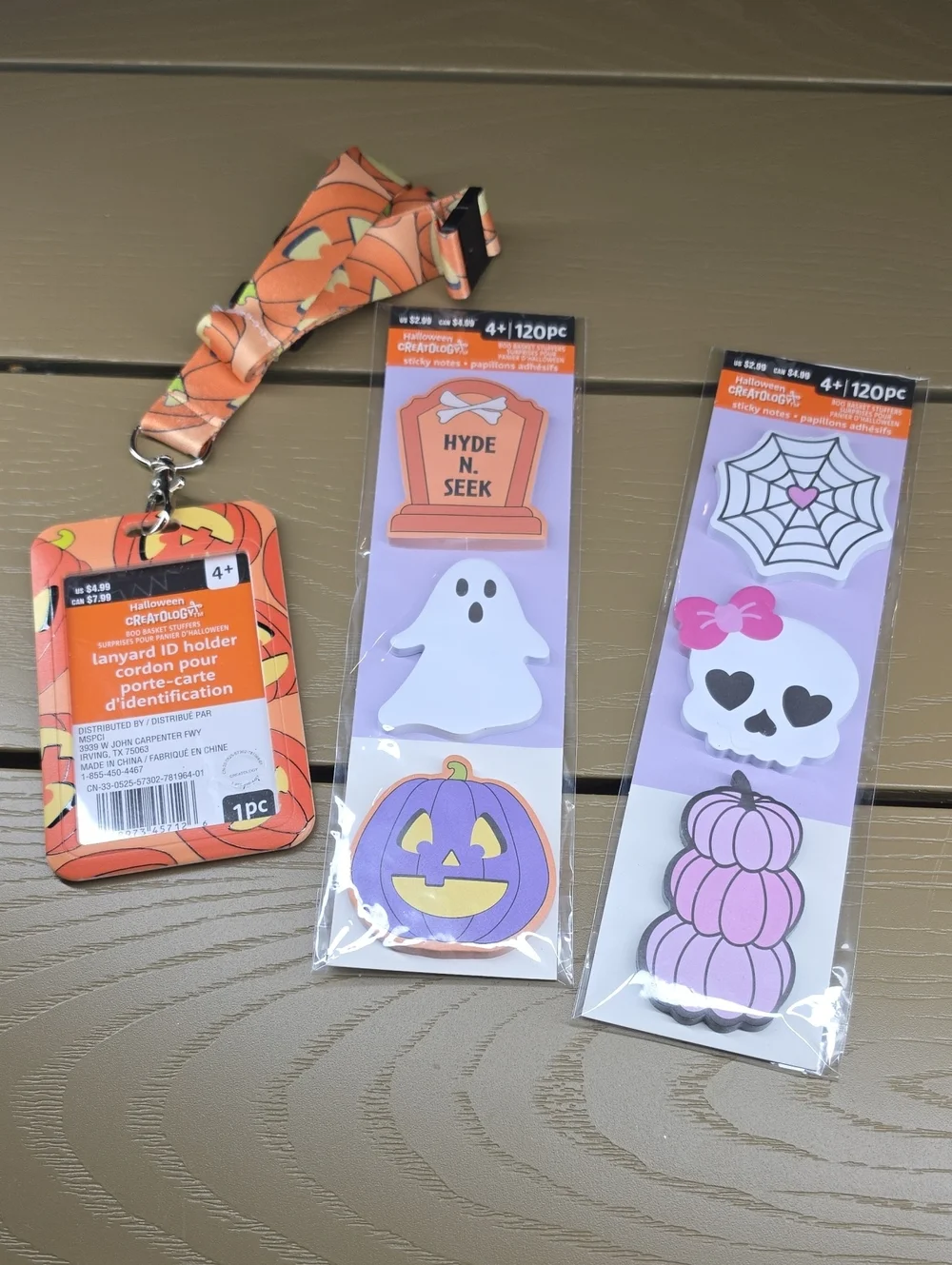 Halloween Kids Lanyard ID Holder with Orange Pumpkin Design And Sticky Notes
